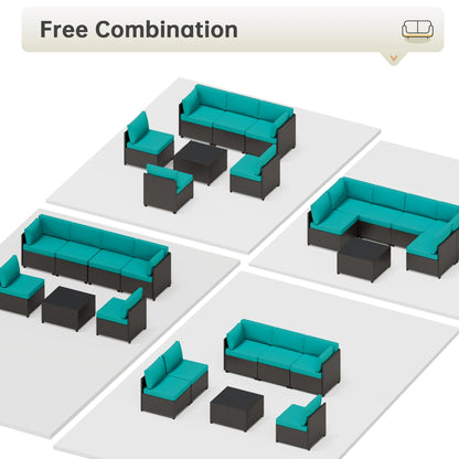 7 Piece Patio Furniture Set, Outdoor Furniture Patio Sectional Sofa, All Weather PE Rattan Outdoor Sectional with Cushion and Coffee Table.