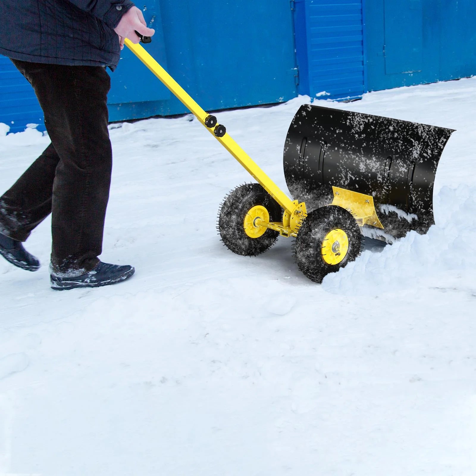 OverPatio Snow Shovels Heavy Duty Snow Pusher Large Blade Plow Snow Remove Tool with Adjustable Handle
