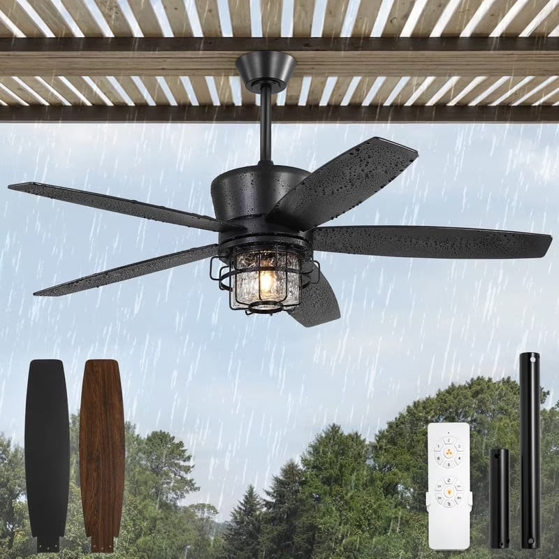 Zardon 20" Outdoor Ceiling Fan with Light and Remote, 7 Blades Caged Waterproof Gazebo Fan for Patio, Porch, Pergola Canopy, App Control
