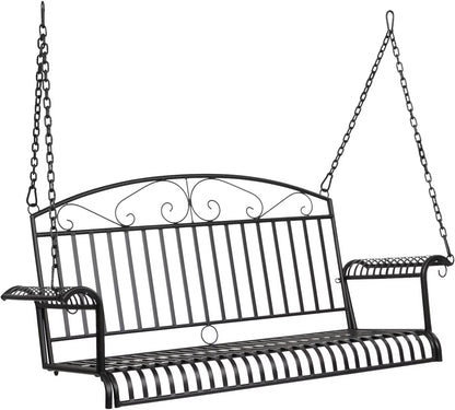 THJTDH Upgraded Metal Patio Porch Swing, 660 LBS Weight Capacity Steel Porch Swing Chair for Outdoors, Heavy Duty Swing Chair Bench for Gardens and Yards,Curved