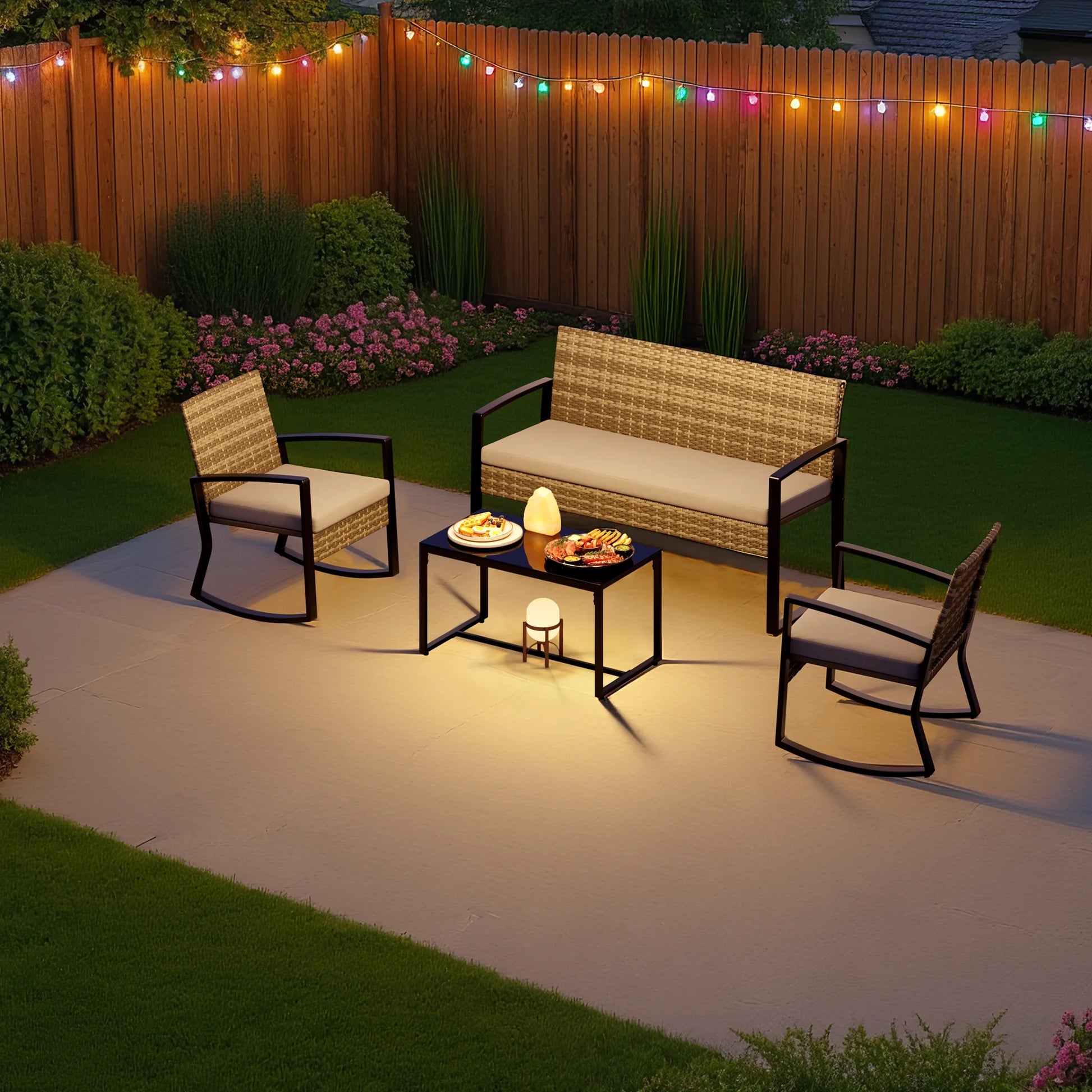 Lofka Patio Furniture Set, 4-Piece Outdoor Sectional Furniture Set with Coffee Table for Conversation & Dining, Gray Rattan