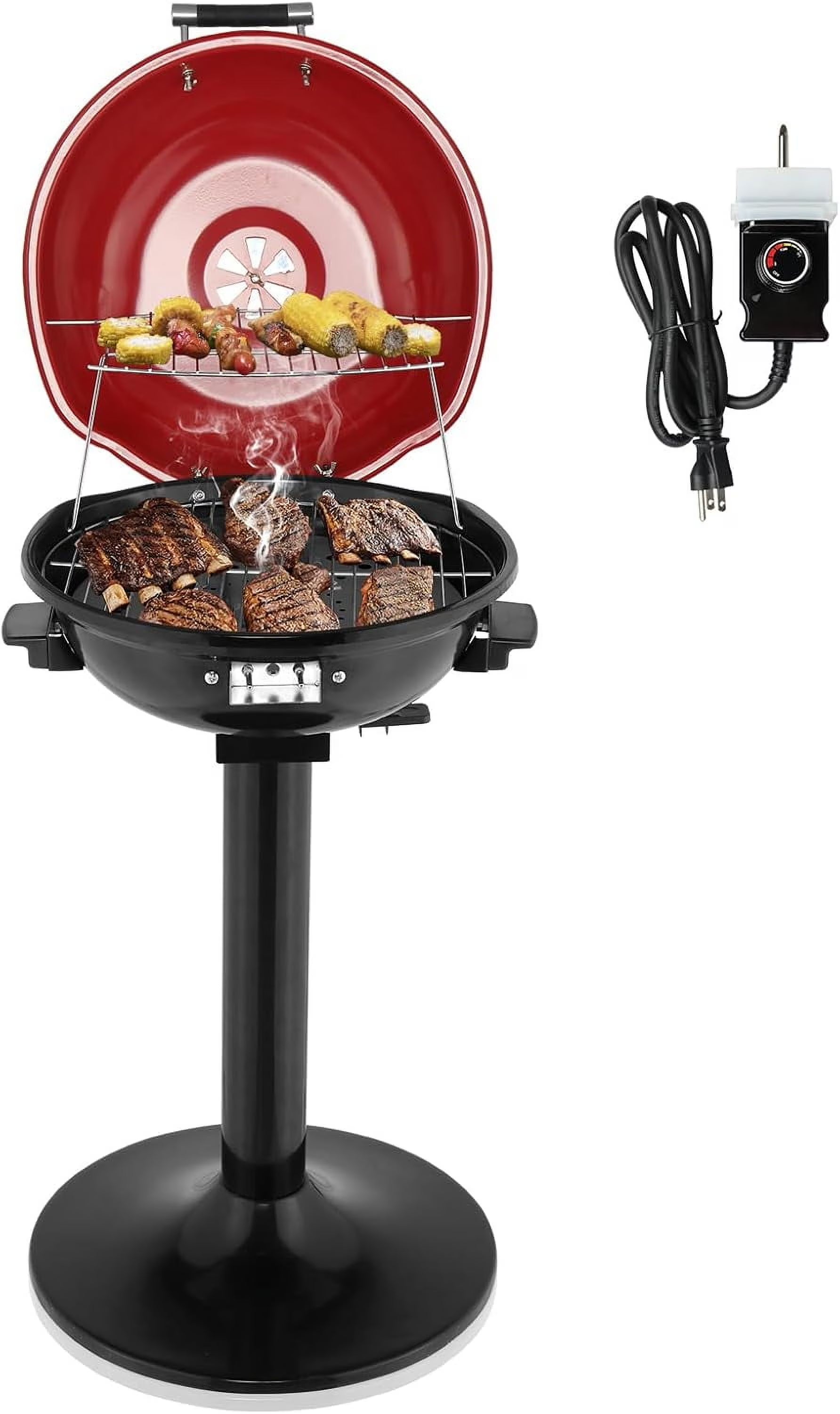 WgoodW Indoor/Outdoor Electric Grill, 1600W Portable Removable Stand Grill with Double Layer Design for BBQ, Patio & Backyard (Red)