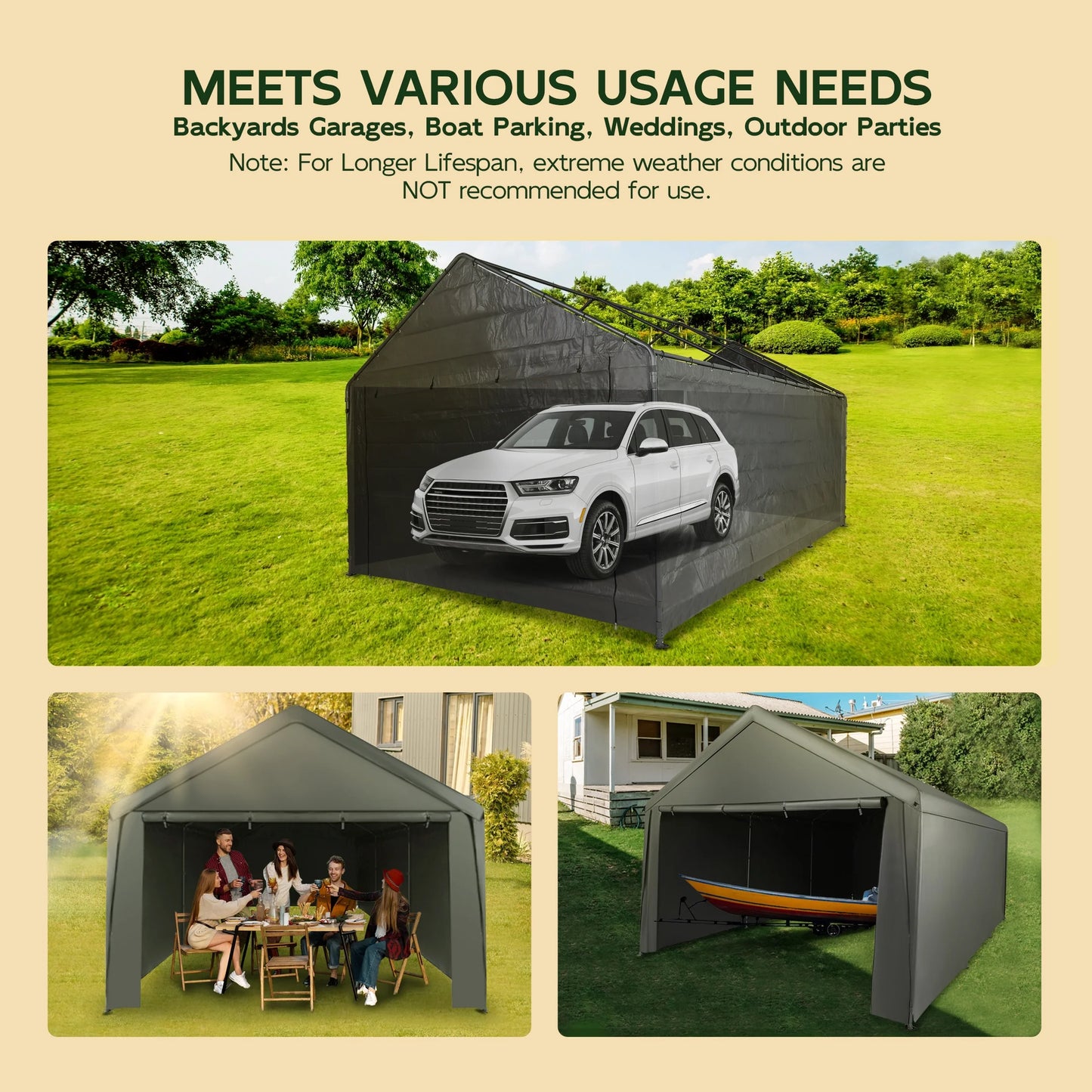 Abba Patio 10x20 ft Weather Carport Sidewall Tarp Replacement, Dark Grey- Top& Frame Not Included