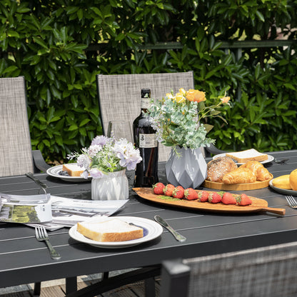 Nuu Garden 7 Piece Patio Dining Set, Rust-Resistant Aluminum Outdoor Dining Set, Include 6 Textilene Chairs and Rectangle Dining Table with Umbrella Hole, Grayish Brown