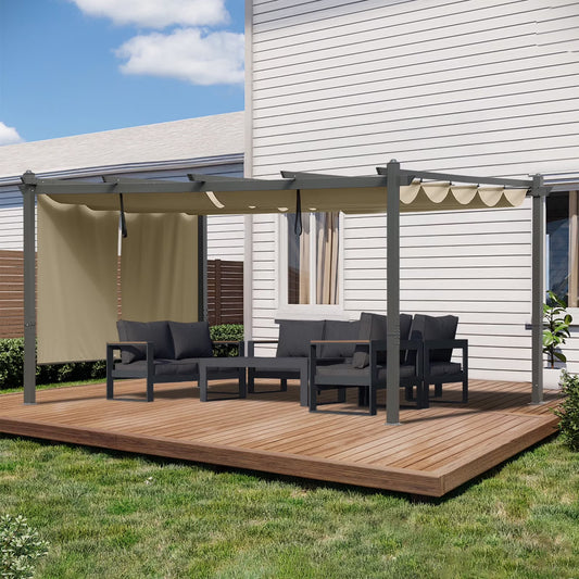 BPS 16' x 12' Outdoor Pergola with Retractable Canopy & Adjustable Sun Shade, Patio Aluminum Pergolas Gazebos, Khaki