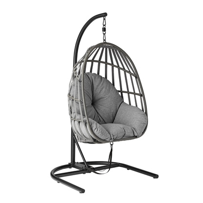 Mainstays Outdoor Wicker Patio Hanging Egg Chair, Gray