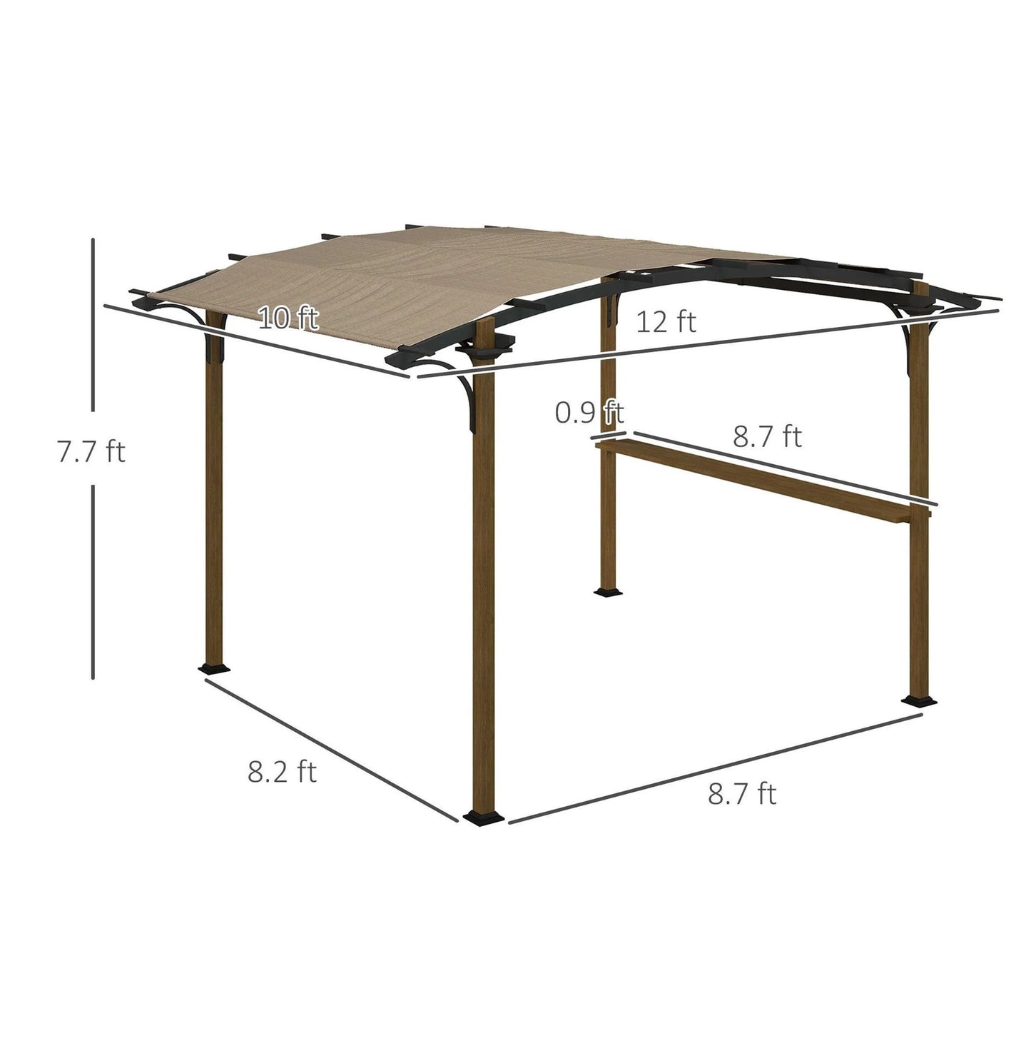 Outdoor Pergola with Bar, 12x10 ft Aluminum Metal Patio Canopy, Sun Shade for Backyard, Garden, Deck, Beige