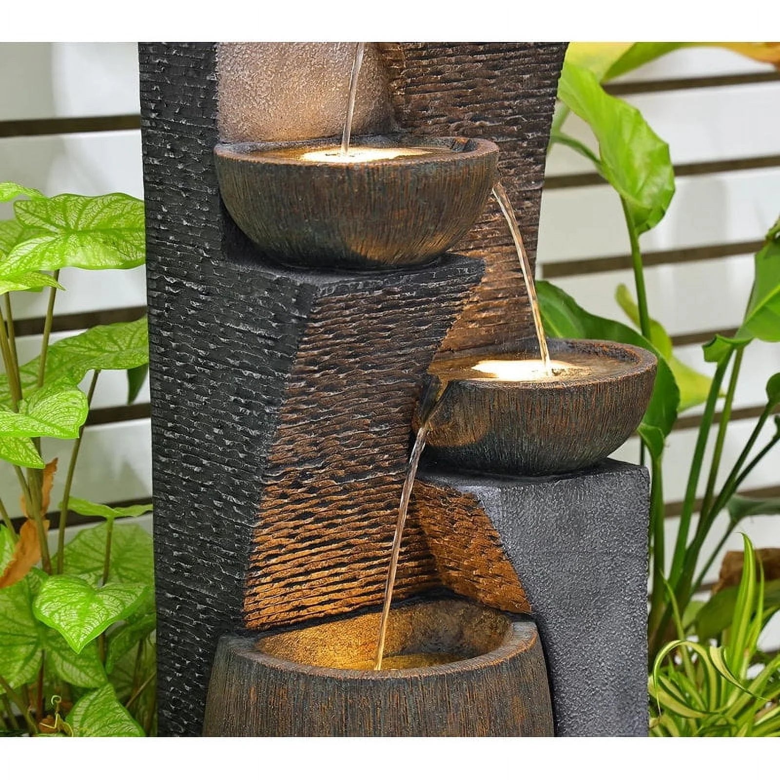 5 Tiers Modern Cascading Large Outdoor Fountain with Lights Water Fountain for Garden, Patio, Backyard, Deck, Porch and Home Art Decor