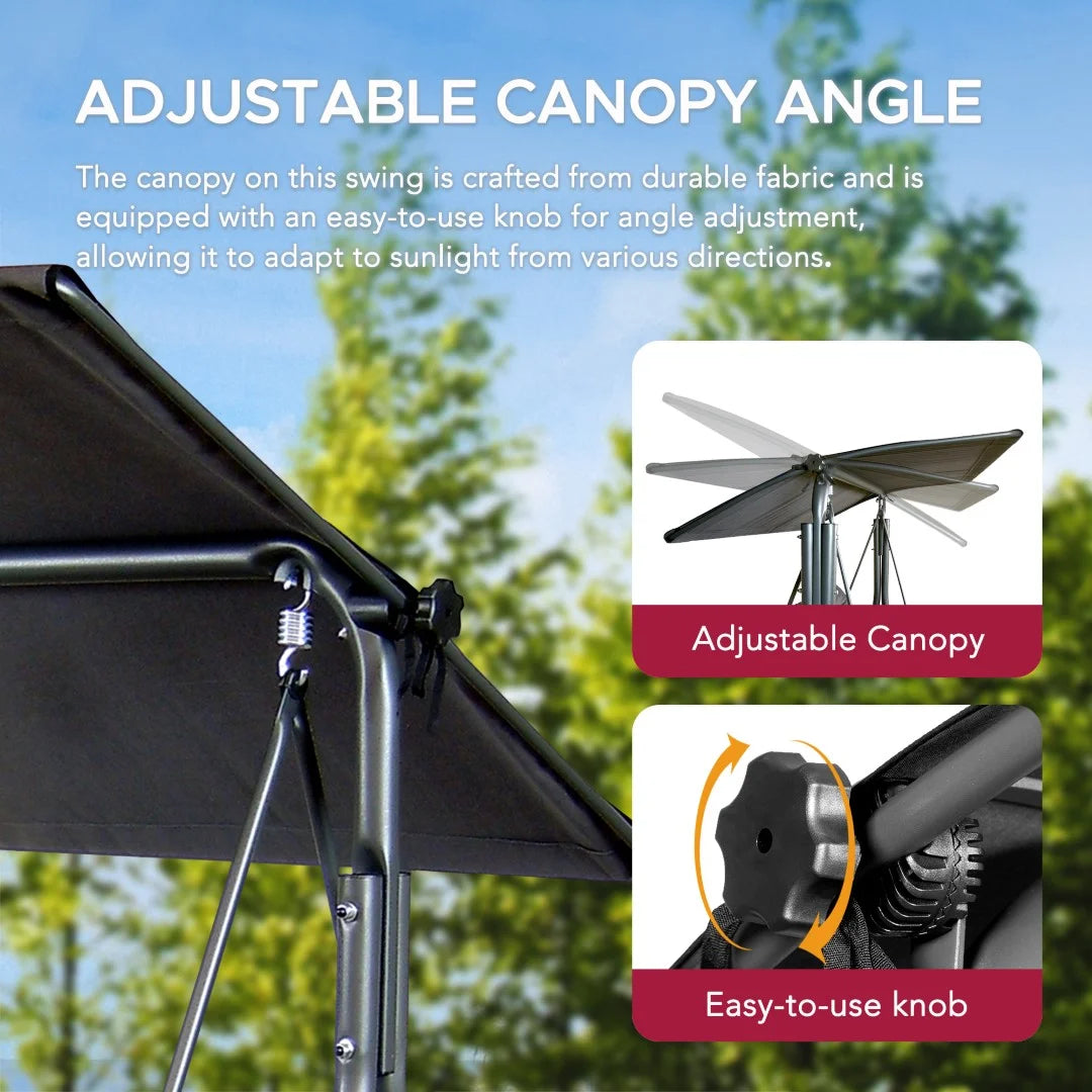 Made in Italy SUNJOY Outdoor Porch Swing, 2 Seat Patio Metal Swing with Adjustable Canopy
