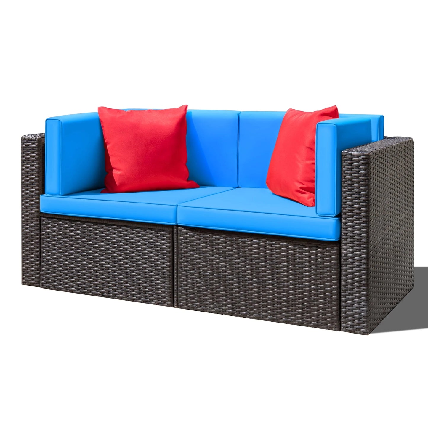 Lacoo 2 Pieces Patio Loveseat Outdoor Sectional Sofa Patio Conversation Set for Small Area, Blue