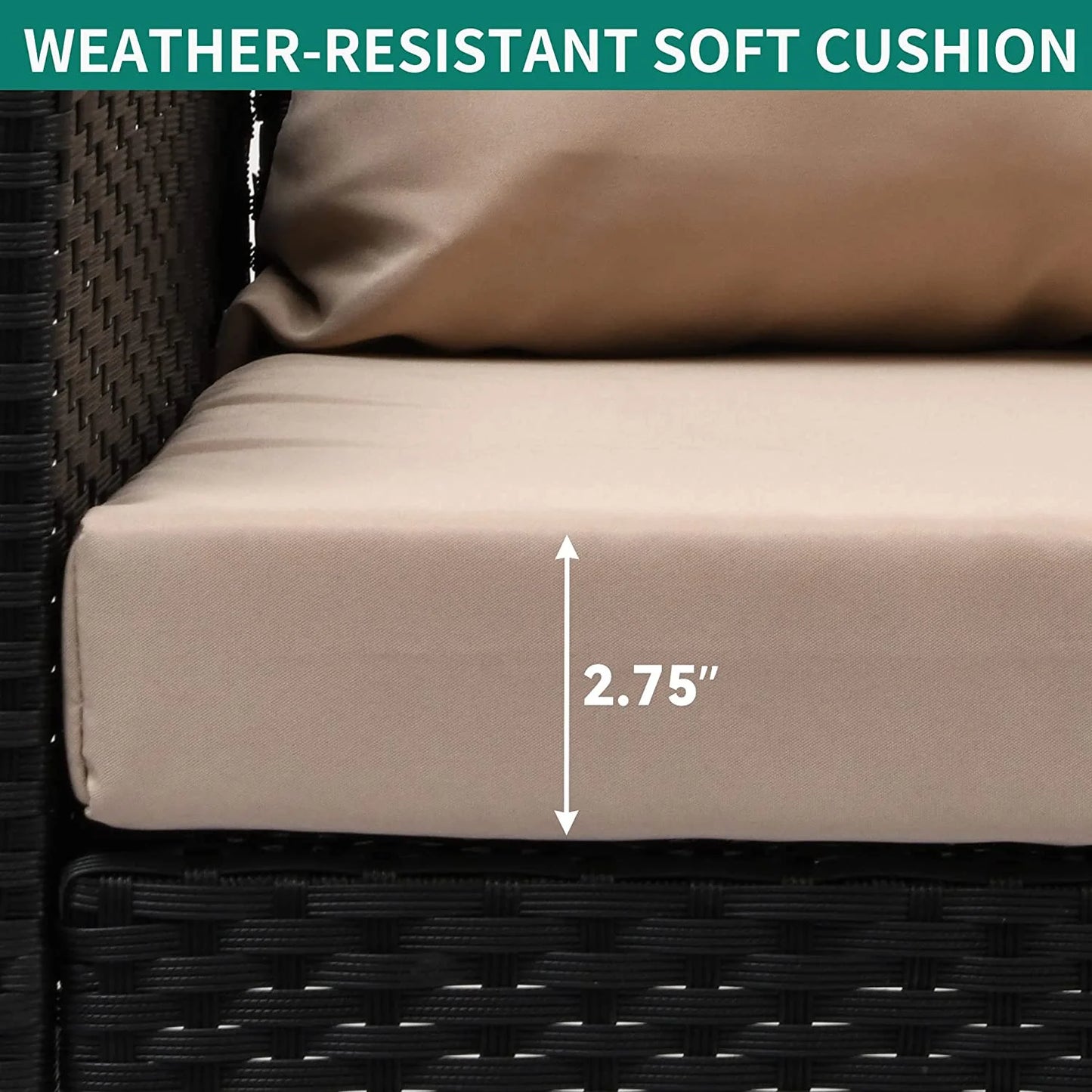Craftian 2-Seats Wicker Hanging Porch Swing Chair Outdoor Black Rattan Patio Swing Lounge w/2 Back Cushions Capacity 770lbs for Garden, Balcony, Living Room, Beige