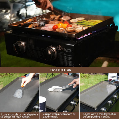 KingChii 2-Burner 19" Propane Griddle Outdoor Flat Top Gas Grill Griddle for Camping, Tailgating, BBQ, Parties, Backyard & Patio