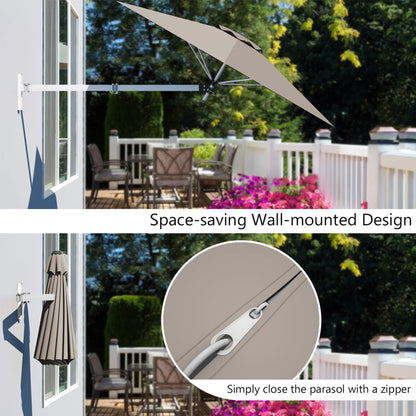 Gymax 8FT Patio Wall Mounted Cantilever Umbrella Parsol w/Adjustable Pole Tan