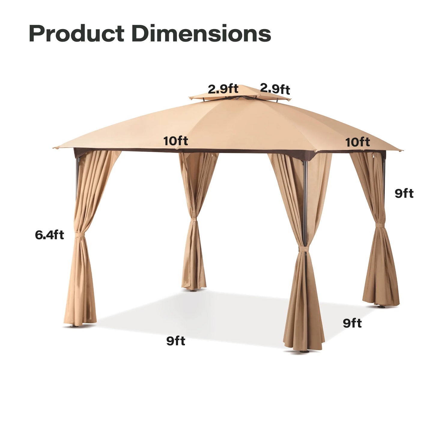 LAUSAINT HOME 10'x10' Patio Gazebo with Privacy Screens & Anchoring Kit, Outdoor Double Roof Metal Frame Gazebo in Khaki