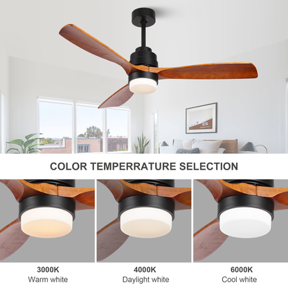SITERGOFAN 52inch Ceiling Fan with Light,3 Blades Wood Modern Ceiling Fans with Remote Control for Outdoor/Indoor,Kitchen,BedRoom,Dining Room,Patio
