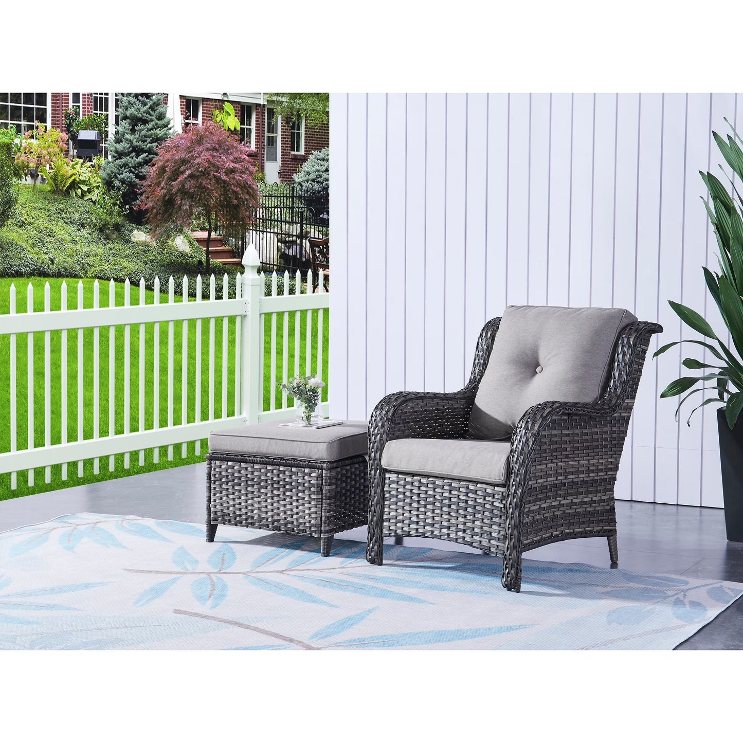 Pocassy 5-Piece Patio Furniture Set with Ottomans Brown/Beige