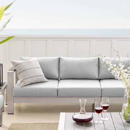 Modway Shore Sunbrella Fabric Outdoor Patio Aluminum 7 Piece Sectional Sofa Set in Silver Gray