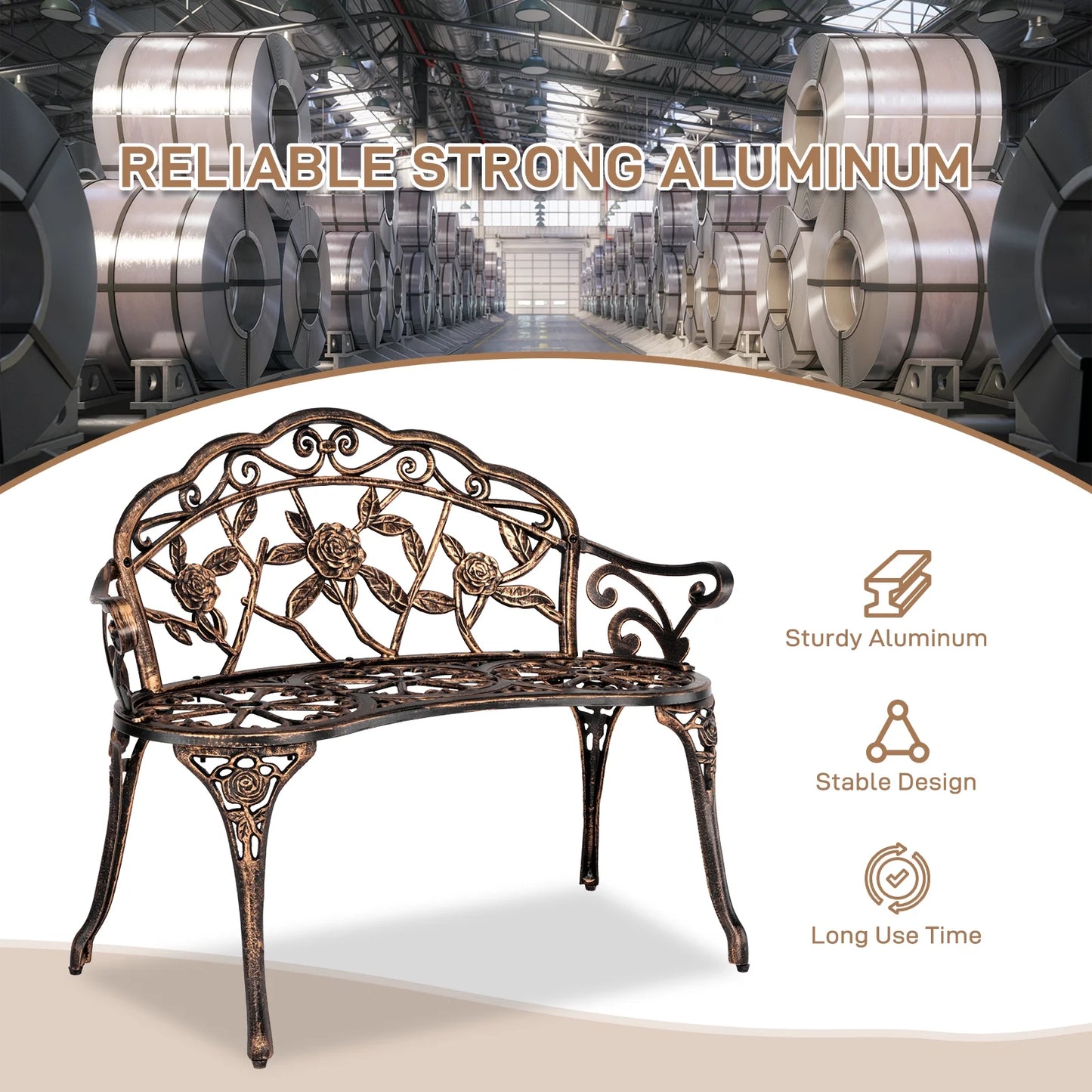Ktaxon Outdoor Patio Park Garden Bench Courtyard Leisure Rose Cast Aluminum, Outdoor Loveset, Bronze