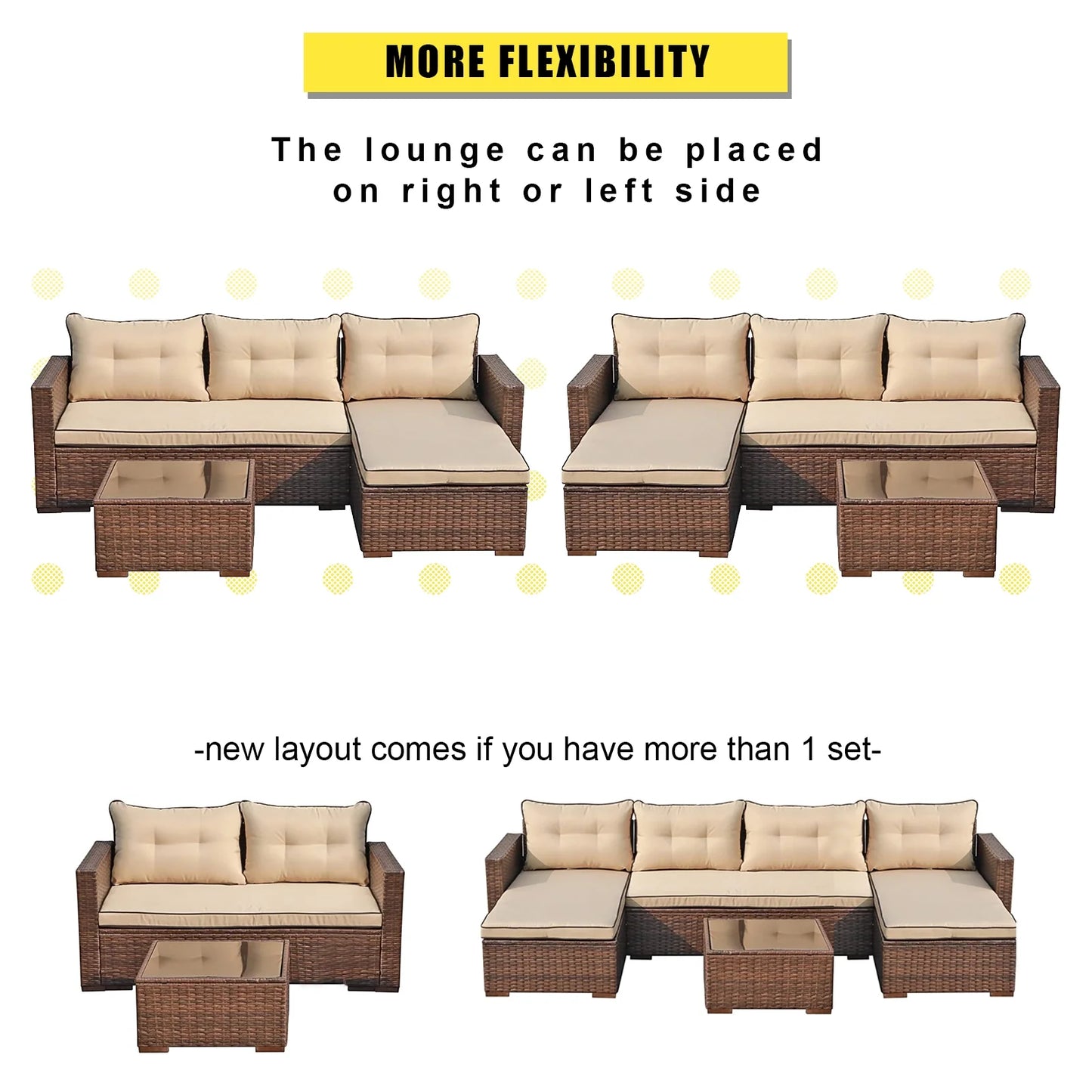 3 Piece Patio Furniture Sets, Outdoor All-Weather Wicker Sectional Sofa Set, Beige