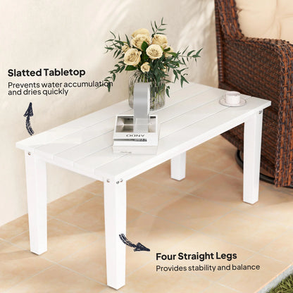 ZIRAV HDPE Outdoor Coffee Table, All-Weather Rectangle Patio Coffee Table, Plastic Outdoor Patio Table with Slatted Tabletop for Garden, Balcony, Backyard,White
