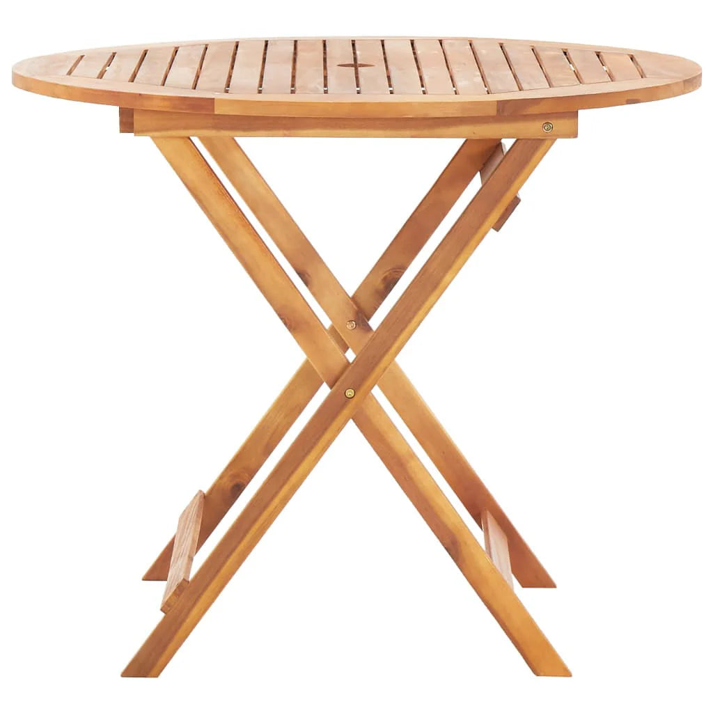 Topcobe 35.4" x 29.5" Solid Acacia Wood Bistro Table with A Umbrella Hole for Garden Patio, Brown