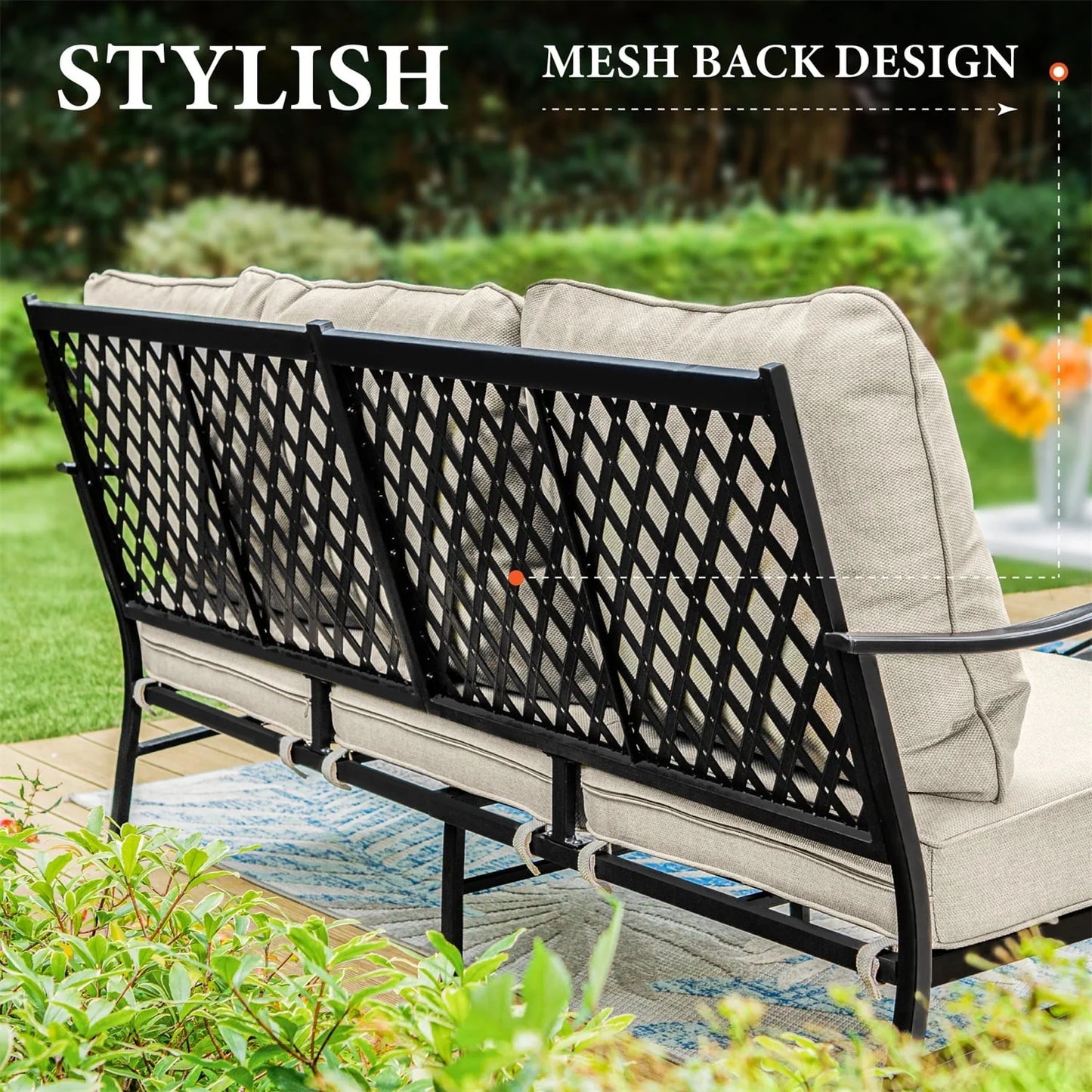 MF Studio 5-Seat Patio Conversation Set Metal Outdoor Furniture Sofa Set for 5 Person Beige