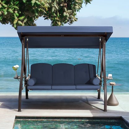 Homrest 3 Person Patio Outdoor Porch Swing with Adjustable Canopy, Backrest, Swing Bed with Stand for Garden,Deck