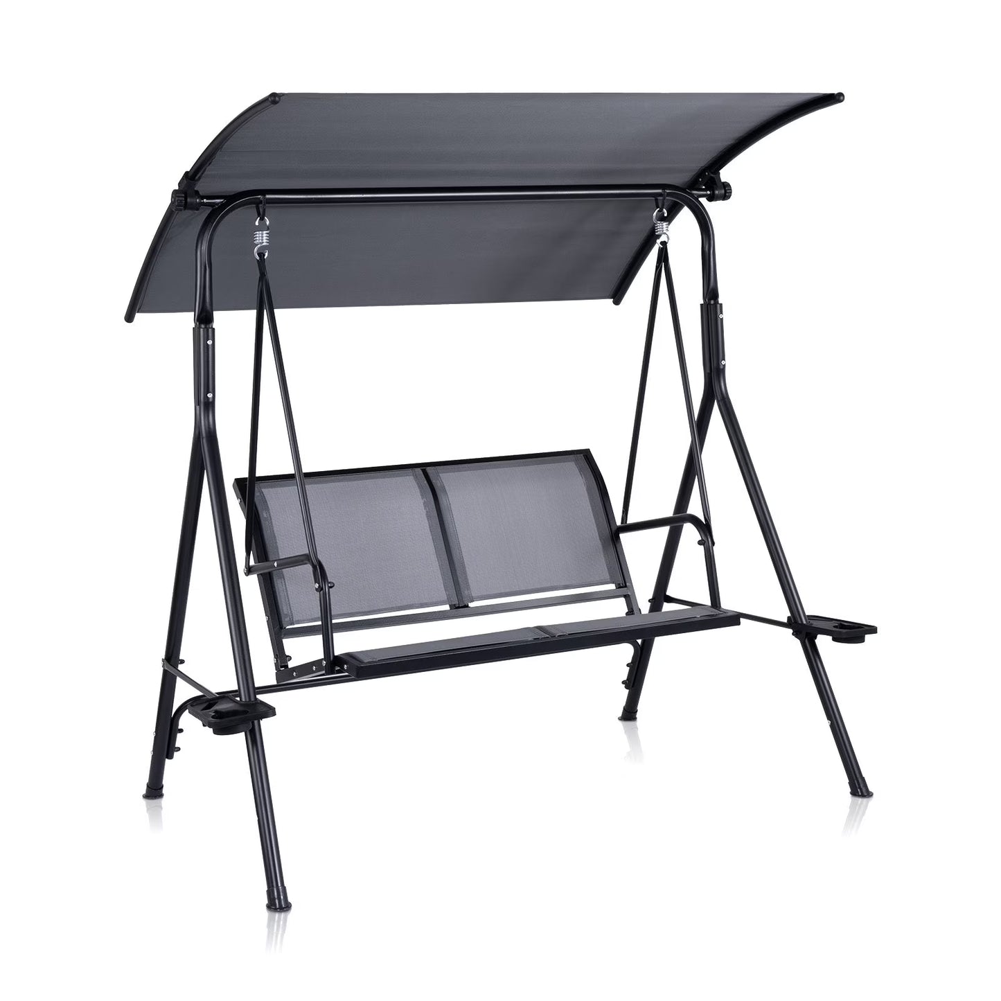 2 Person Patio Swing with Grey Sling Fabric and Black Metal Frame - 450 lbs Weight Capacity