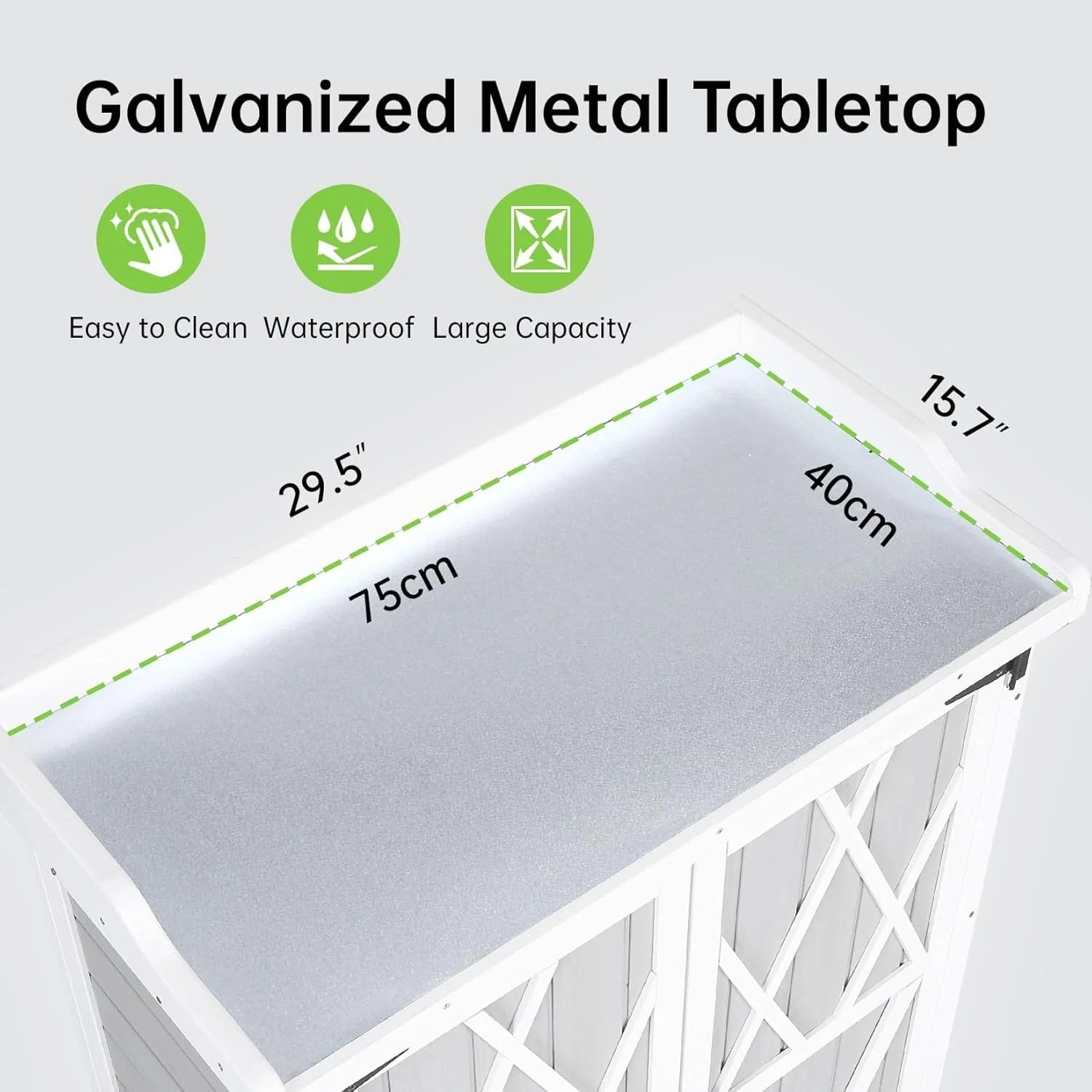 Outdoor Potting Bench with Storage - 37" Tall Wooden Garden Workstation with Galvanized Metal Tabletop, Adjustable Shelves & Double Doors for Backyard, Patio, Garden (White).