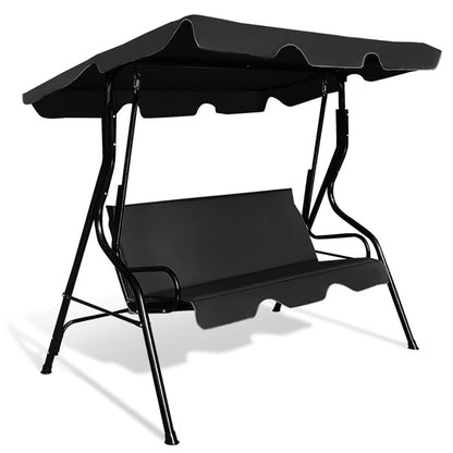 GVN Steel Porch Swing Hanging Bench Patio Canopy Porch Swings, Black