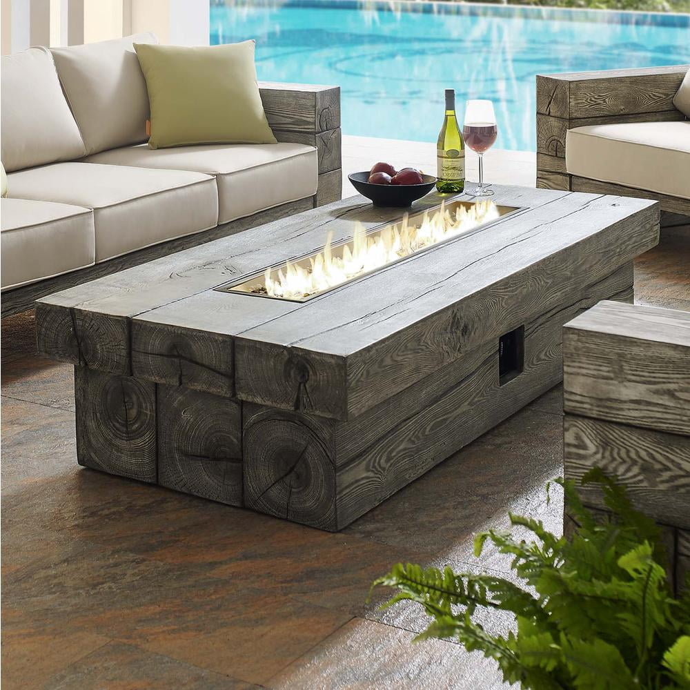 Modway Manteo 70" Rectangular Outdoor Patio Fire Pit Table in Light Gray