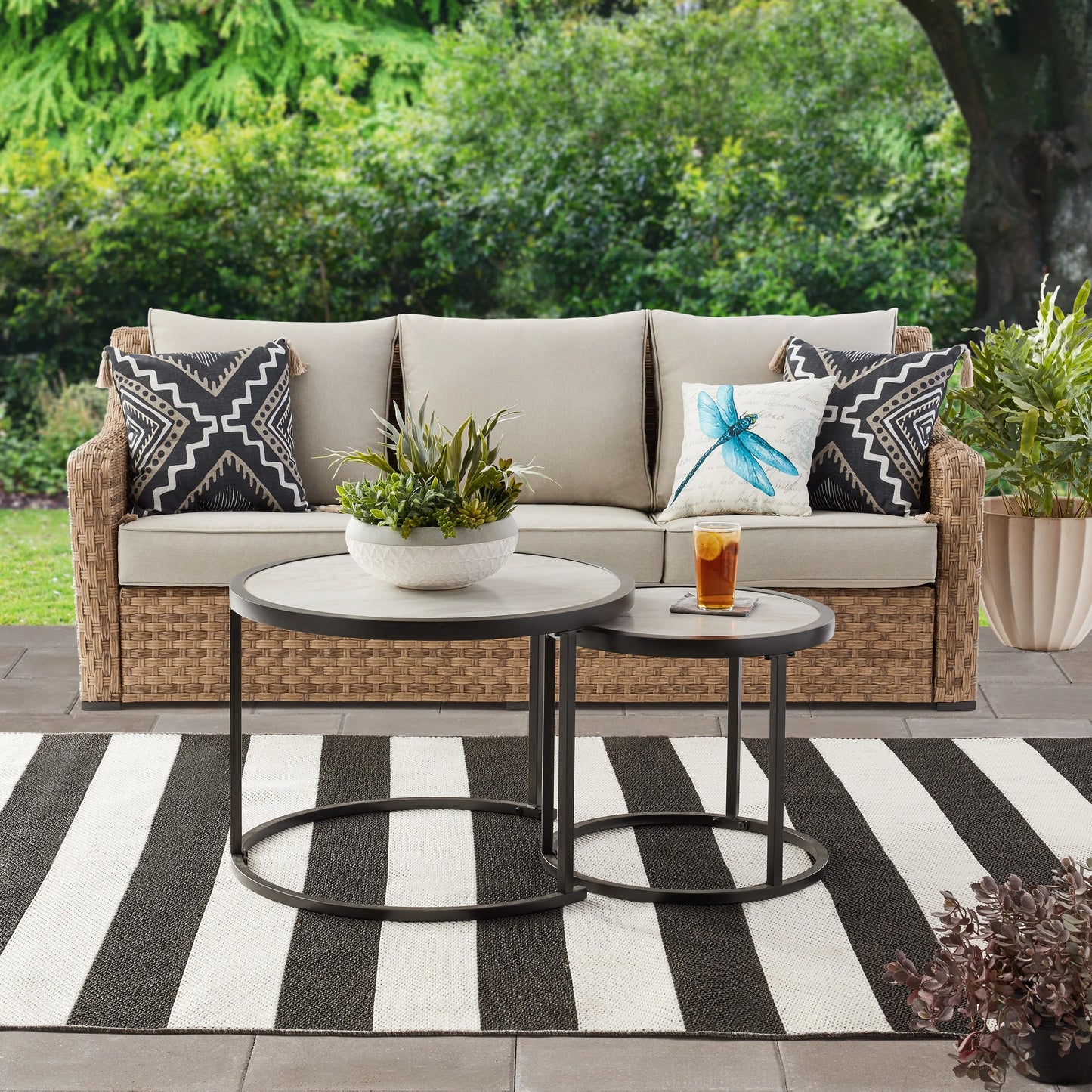 Better Homes & Gardens River Oaks Outdoor 5-Piece Wicker Conversation Set with Patio Cover, Dark Brown