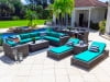 Malmo 18-Piece Resin Wicker Outdoor Patio Furniture Combination Set in Gray w/Sectional Set, Eight-seat Dining Set, and Chaise Lounge Set (Full-Round Gray Wicker, Polyester Light Gray)