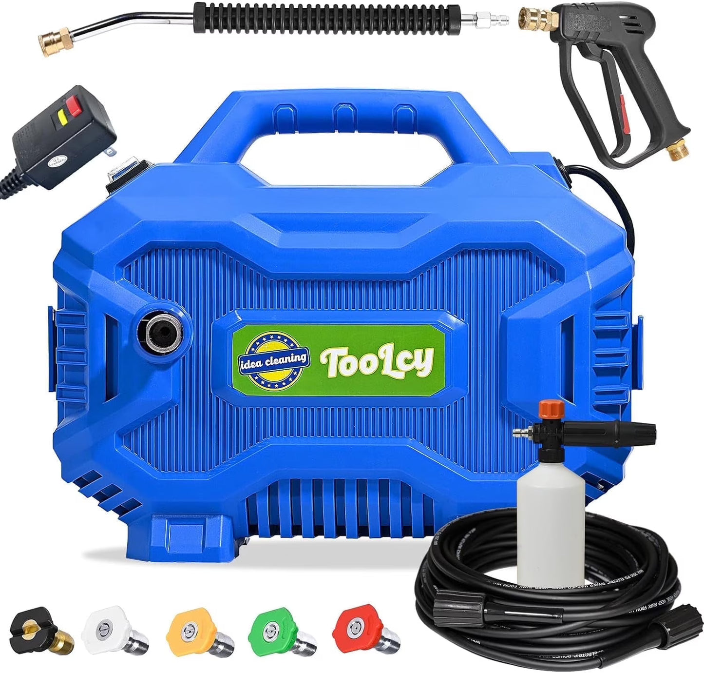 Pressure Washer 2030 PSI Max, Power Washer Electric Powered, 50FT Pressure Hose, Short Gun & Extension Wand, Foam Cannon, 5 Nozzles, Cars Patios Washer
