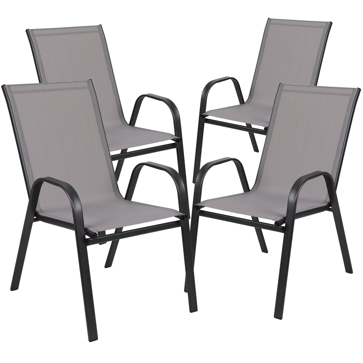 Emma + Oliver 4 Pack Gray Outdoor Stack Chair with Flex Comfort Material - Patio Stack Chair