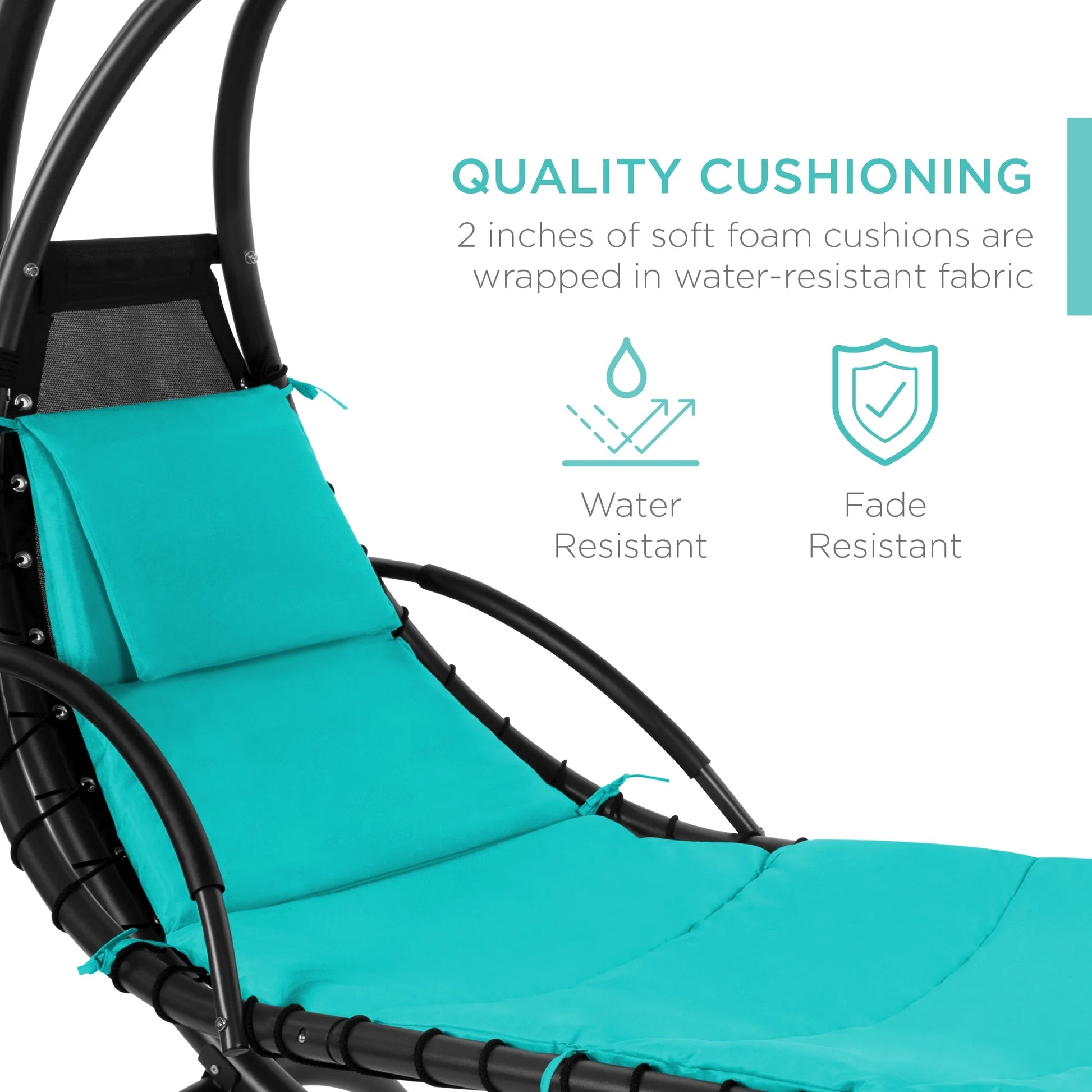 Best Choice Products Hanging Curved Chaise Lounge Chair Swing for Backyard, Patio w/Pillow, Shade, Stand - Teal