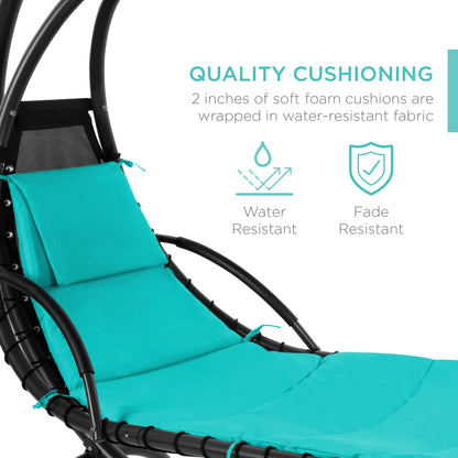 Best Choice Products Hanging Curved Chaise Lounge Chair Swing for Backyard, Patio w/Pillow, Shade, Stand - Teal