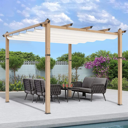 Outdoor Retractable Pergola with Sun Shade Canopy, 10' X 10'/10' X 13' Patio Metal Shelter for Garden Porch Beach Pavilion Grill Gazebo, Modern Yard Grape Trellis Pergola