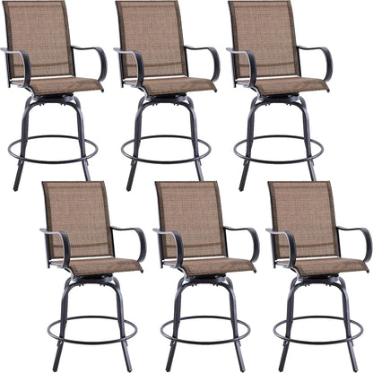 STARY Outdoor Bar Stools Set of 2, Swivel Patio Barstools with Textile Fabric,Ergonomic Comfort Bar Height Tall Outdoor Stools for Balcony,Dark Grey