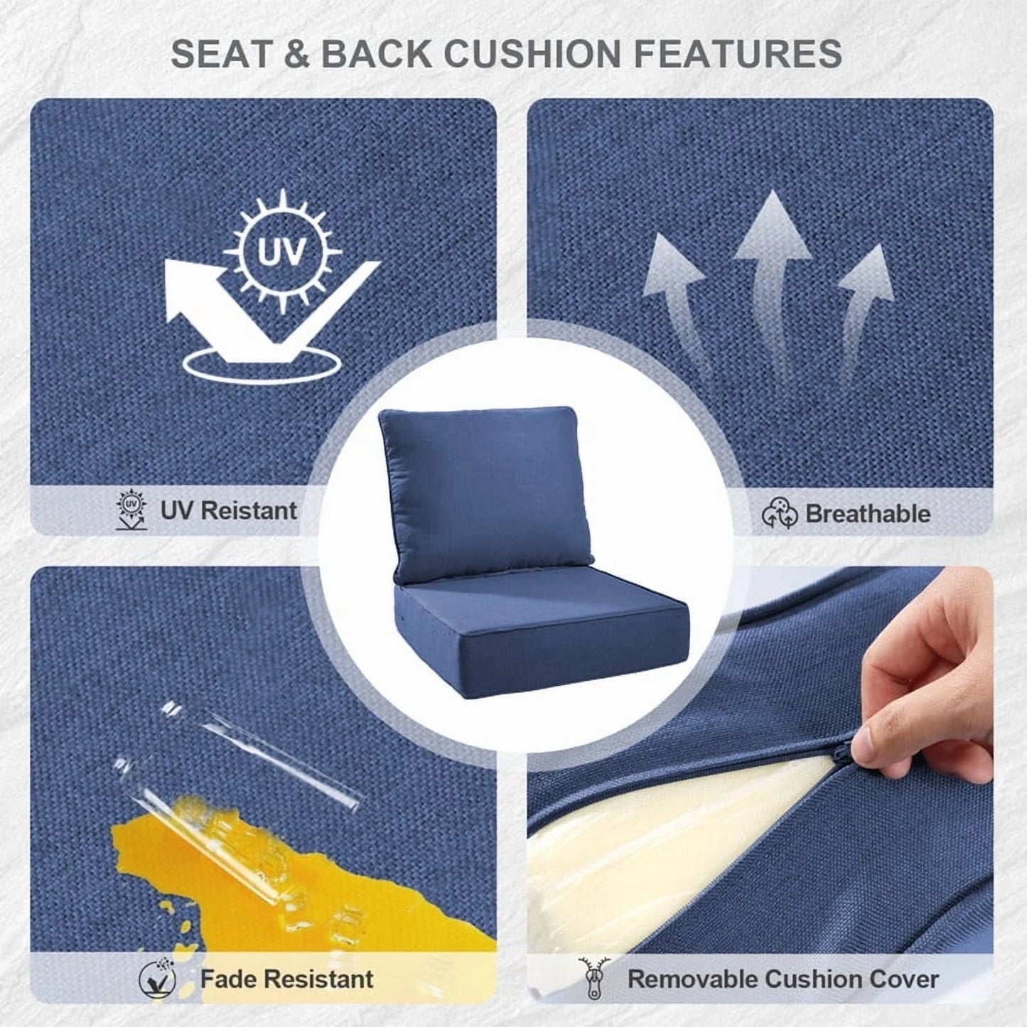 Bellefurn Outdoor Deep Seat Cushion 24 X 24 X 6 inch for Patio Furniture,Outdoor Chair Cushions Waterproof & Fade Resistant Patio Furniture Cushions for Wicker Chair, Sofa, Couch