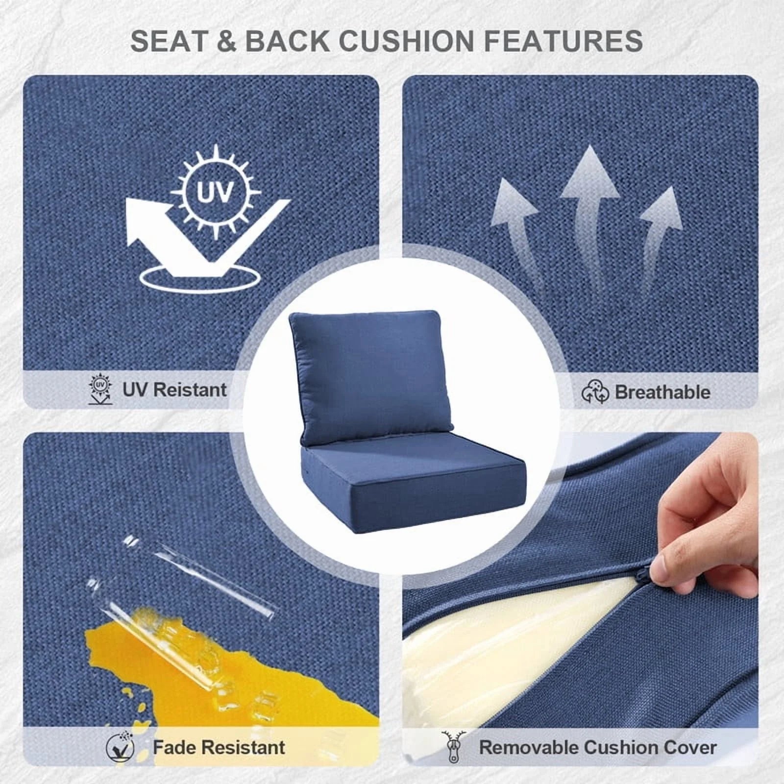 Bellefurn Outdoor Deep Seat Cushion 24 X 24 X 6 inch for Patio Furniture,Outdoor Chair Cushions Waterproof & Fade Resistant Patio Furniture Cushions for Wicker Chair, Sofa, Couch