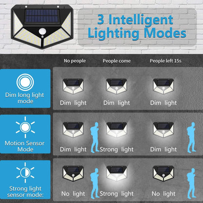 Solar Lights Outdoor - Motion Sensor Security Lights 100LED, Uibetux IP65 Waterproof Solar Powered Wireless Fence Lights with 270 Wide Angle, 3 Lighting Mode for Wall Garden Patio Garage (6 Pack)