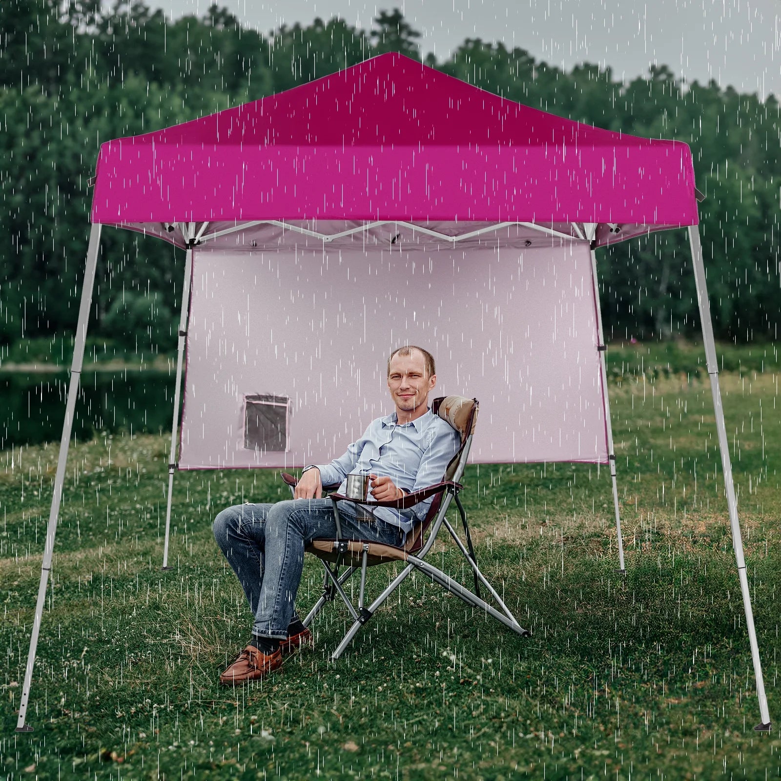 6x6ft Pop Up Canopy Tent - Portable Waterproof Gazebo for Camping & Patio Use, Easy Setup with Carry Bag & Slant Legs, Pink