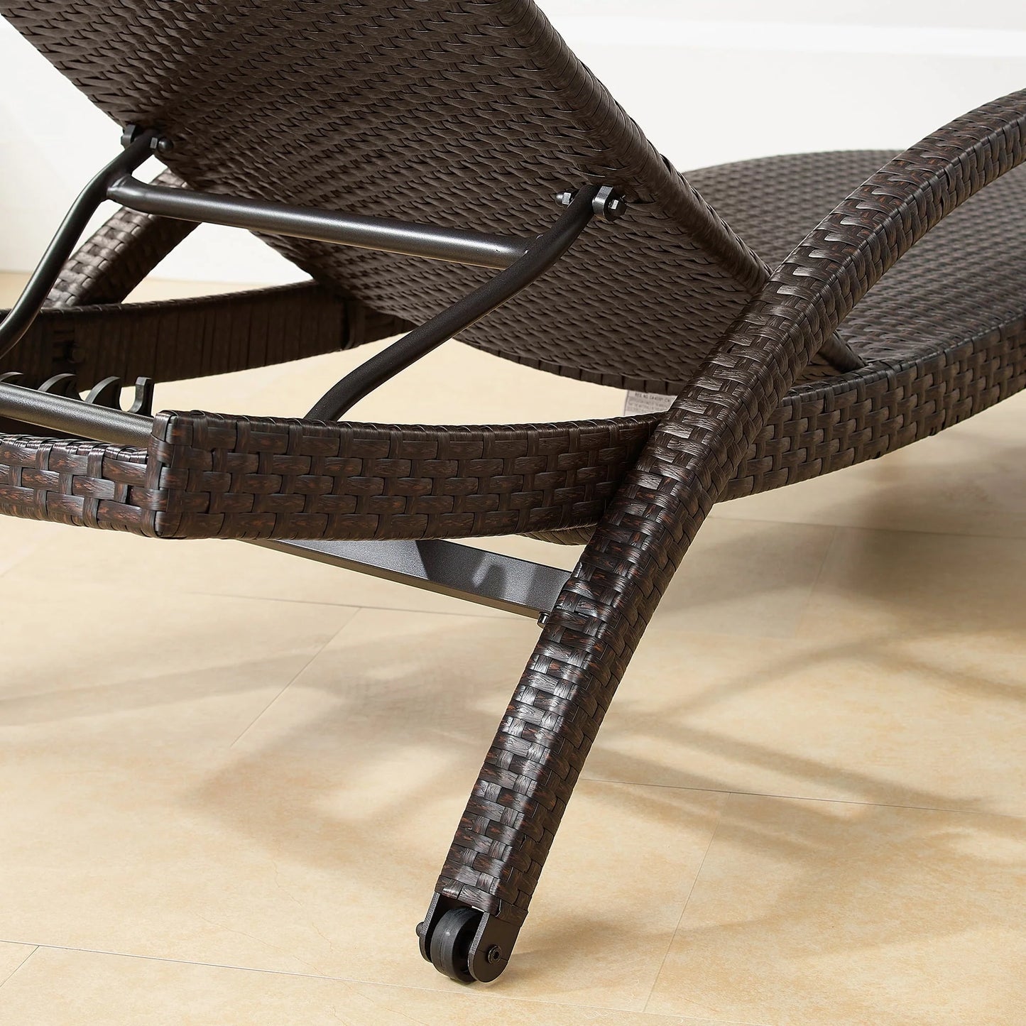Ulax Furniture Outdoor Woven Padded 2 Pieces Aluminum Chaise Lounge Chairs Patio Armed Lounger Adjustable Chair with Wheels and Quick Dry Foam(Dark Brown)