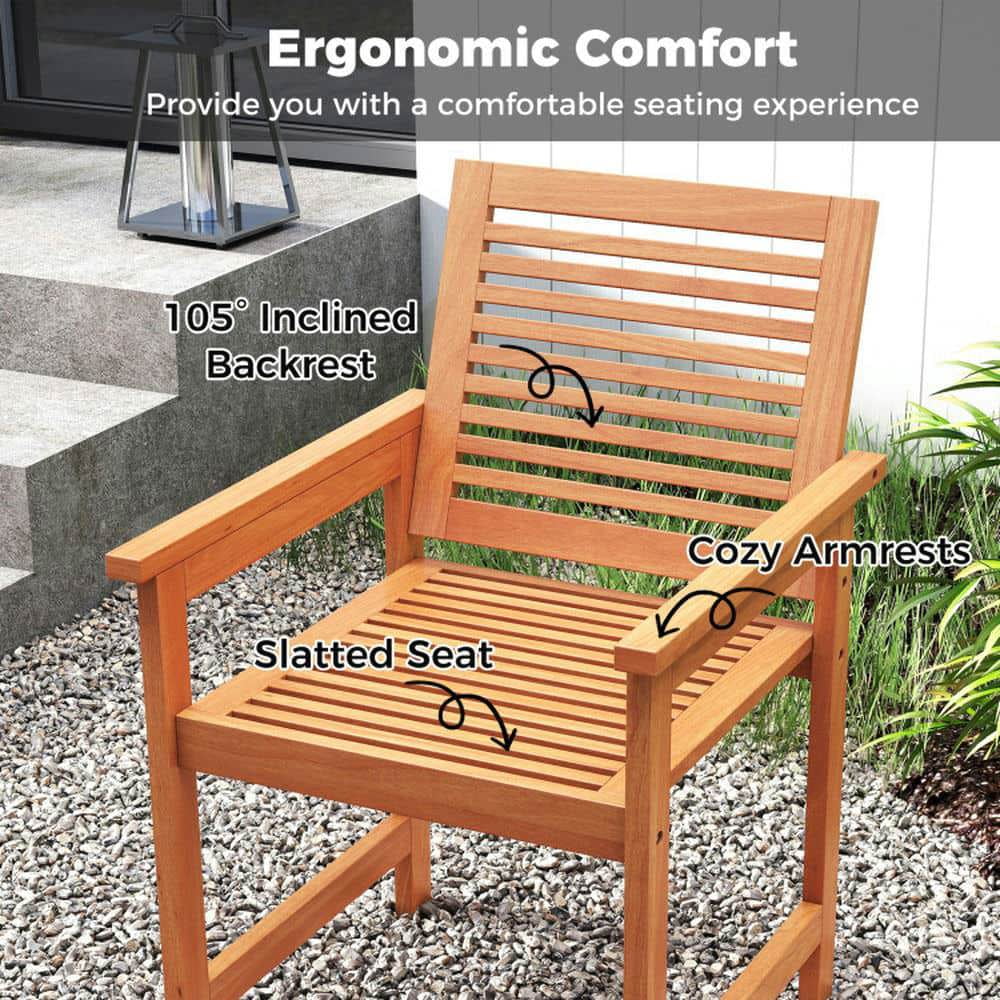 Spaco Patio Chairs Set of 2, Patio Chair with Inclined Backrests and Slatted Seats for Patio, Garden, Backyard, Brown
