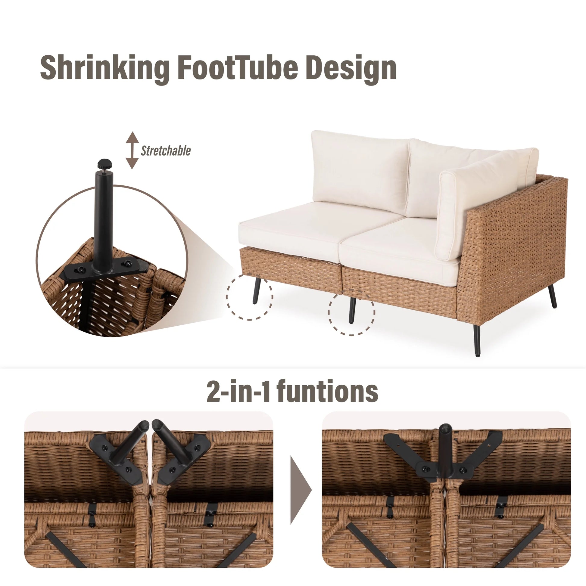LAUSAINT HOME 6 Pieces Outdoor Furniture Set, Patio Rattan Wicker Sectionals with 4 Chairs and 2 Ottomans, Beige Cushions