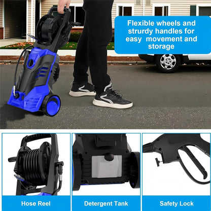 Electric Pressure Washer, 3800PSI 2.6 GPM Power Washer with 5 Quick Connect Nozzles, High Pressure Cleaning Machine with Foam Cannon for Cars, Fences, Patios, Decks, Patios and Driveway(Blue)