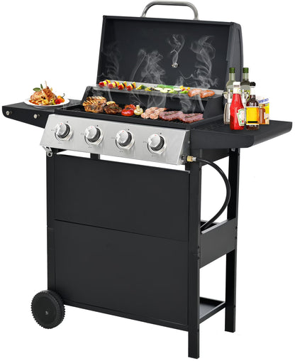 Segmart 3 Burner BBQ Propane Gas Grill, Stainless Steel 30,000 BTU Patio Garden Barbecue Grill with Folding Side Tables, Hanging Basket & Thermometer, Perfect for Camping, Outdoor Cooking
