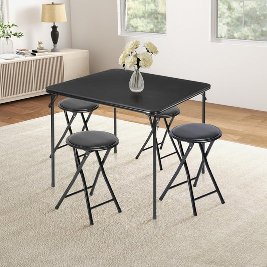 **5-piece folding table and chair set for 4, space-saving square card table with 4 stools, no assembly required, ideal for small spaces, home, patio, and outdoor use, black