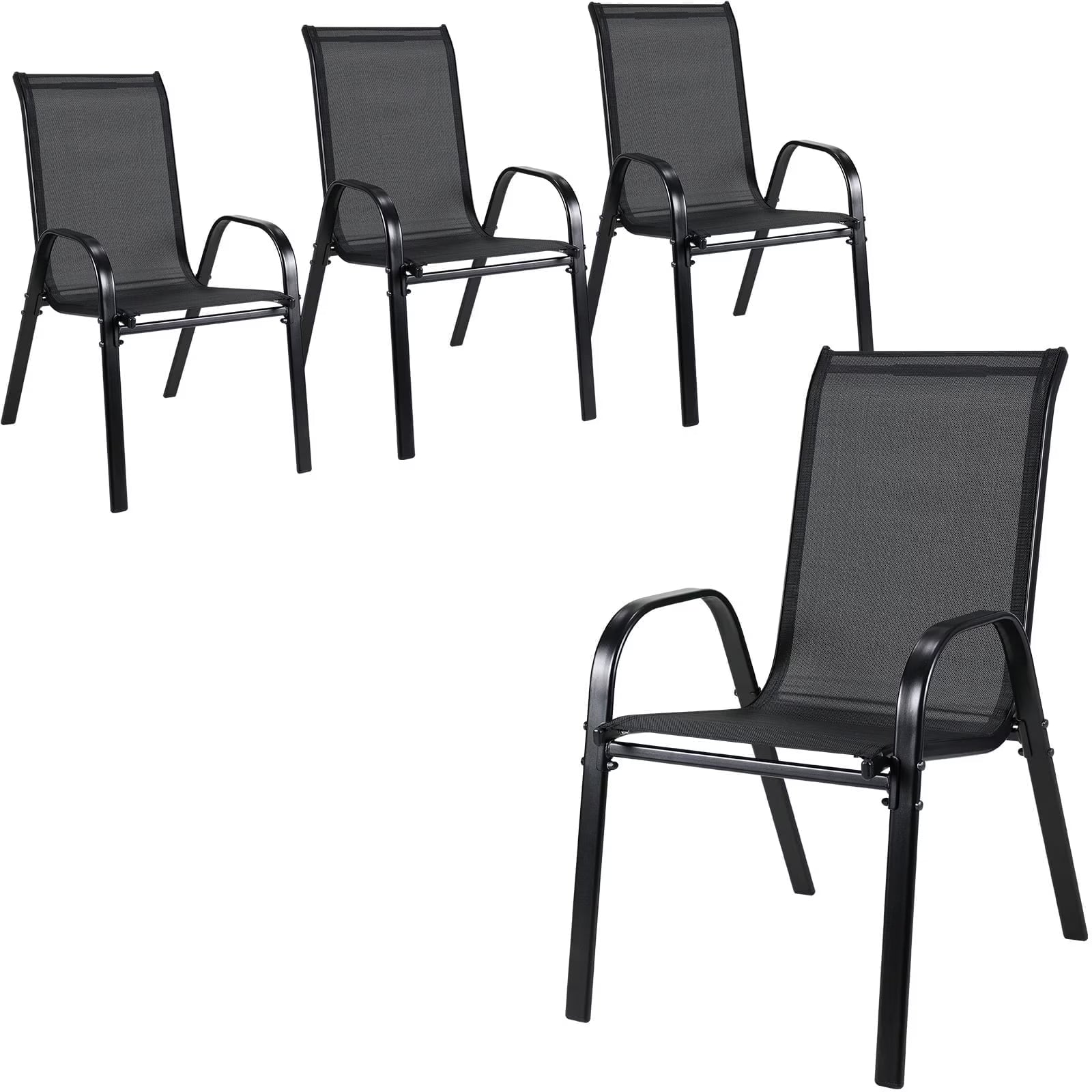 LAZY BUDDY Patio Chairs Set of 4, Stackable Outdoor Dining Chairs, Heavy Duty Breathable Chairs for Backyard, Garden, Lawn 330lbs